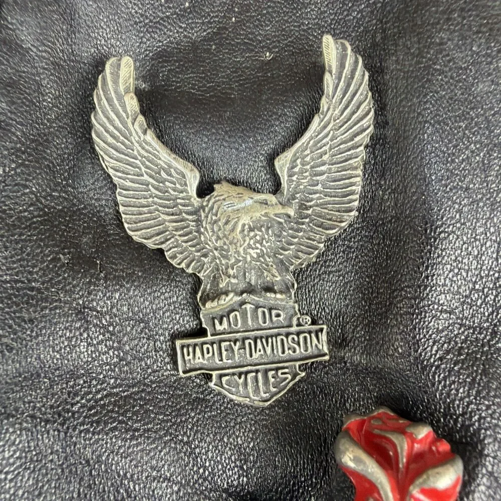 VTG 90's Black Leather Vest Harley HOG Pins & Patches Women Sz. 12